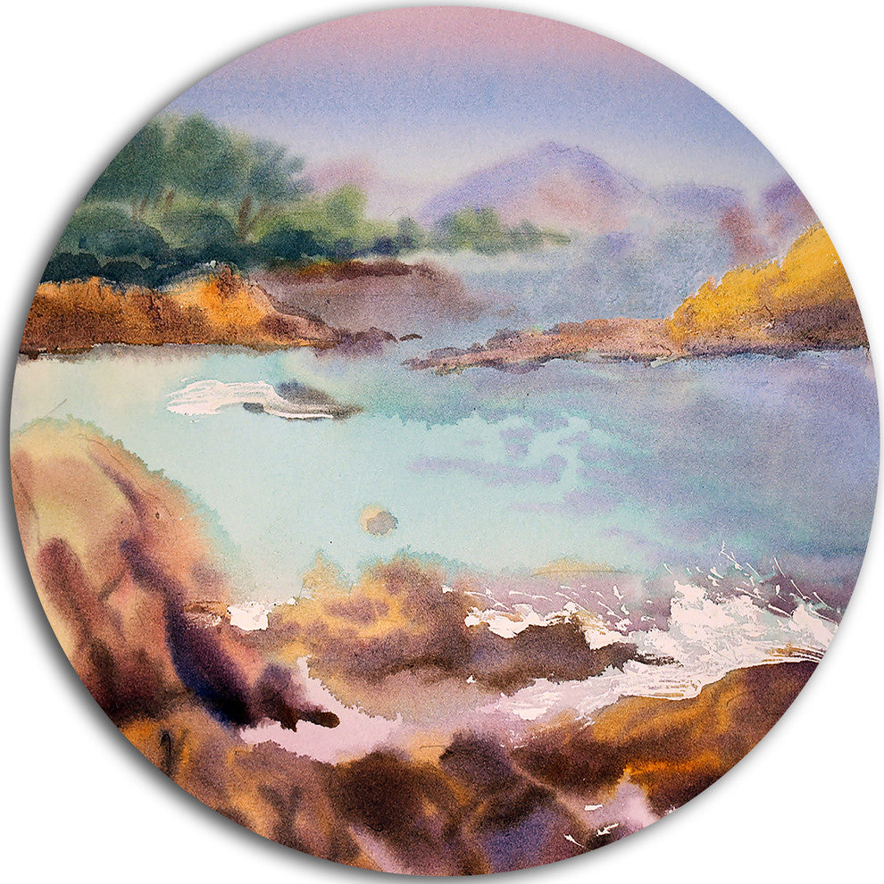 Tranquil Watercolor Waters, Seascape Painting Disc Metal Wall Art, 38"