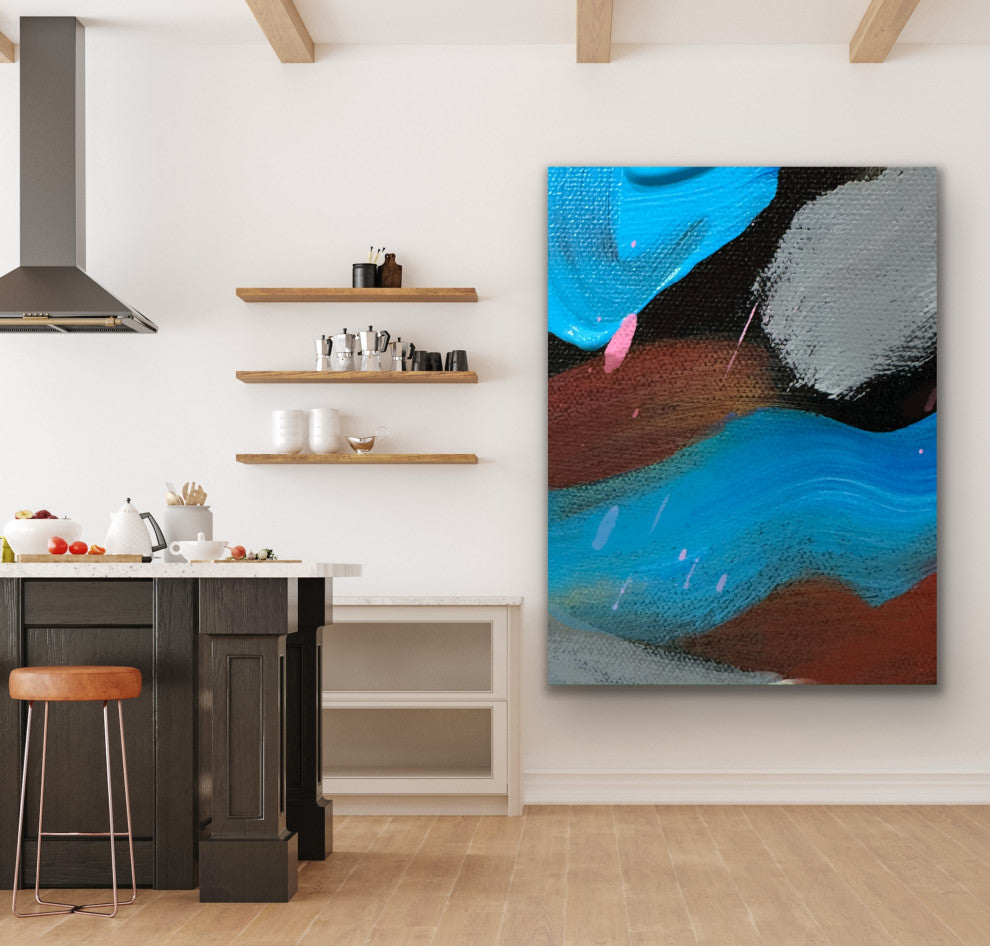72x60 Inches Large Modern Painting Blue Brown Wall Art Textured Painting