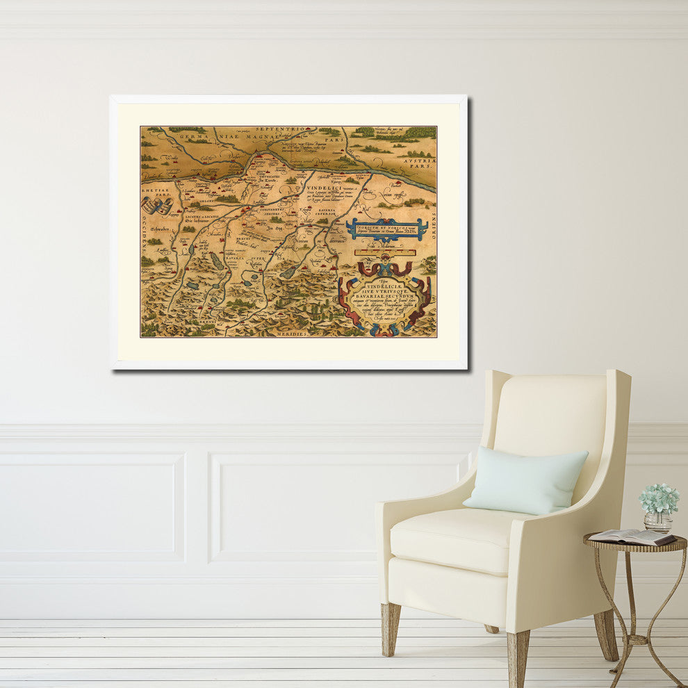Germany Bavaria Old Map Print On Canvas With Frame Art Collection 16" X 21"