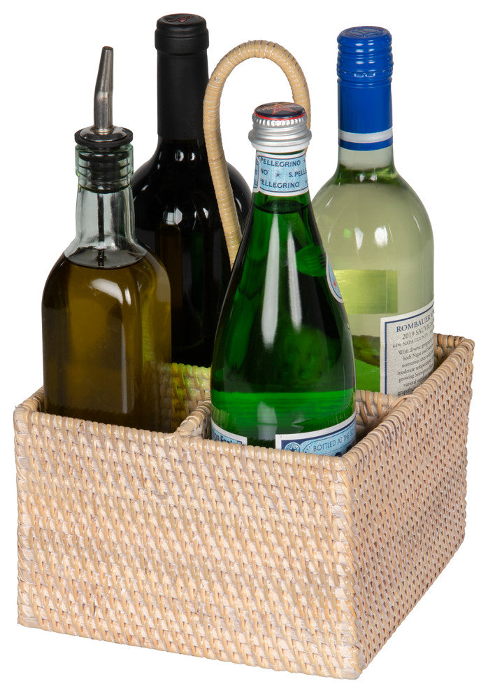 Loma Rattan Bottle and Silverware Caddy, White-Wash