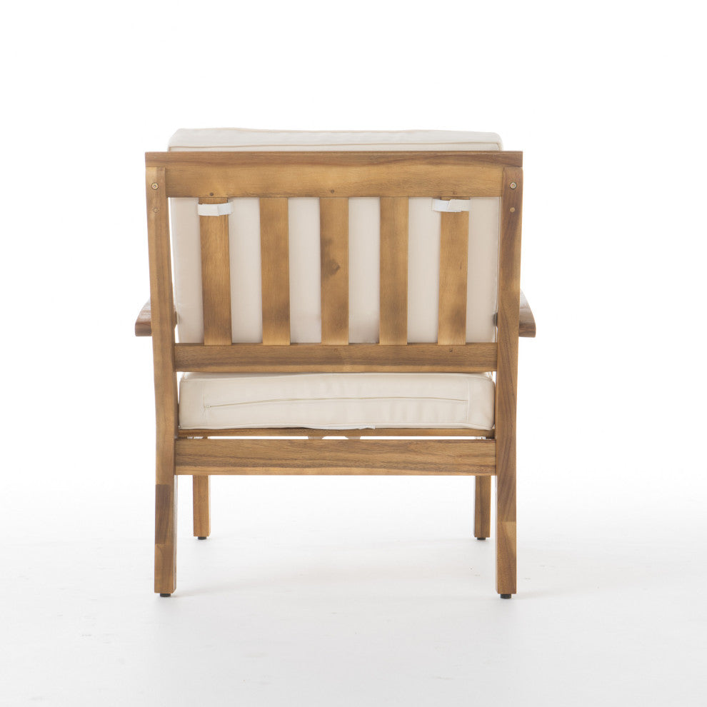 GDF Studio Preston Outdoor Wooden Club Chairs, Beige, Set of 2