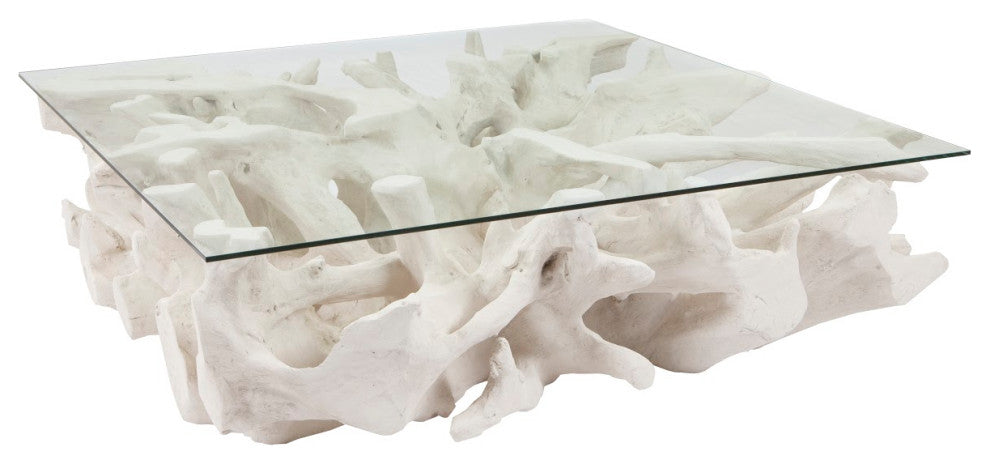 Cast Root Coffee Table, Roman Stone, With Glass