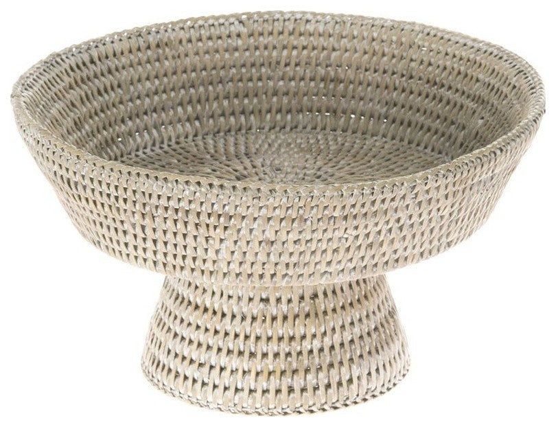 La Jolla Pedestal Rattan Fruit Bowl, White-Wash