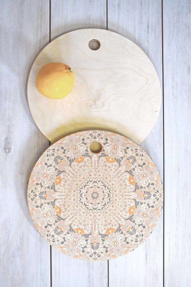 Monika Strigel Boho Summer Gray Cutting Board Round, 11.5"x11.5"