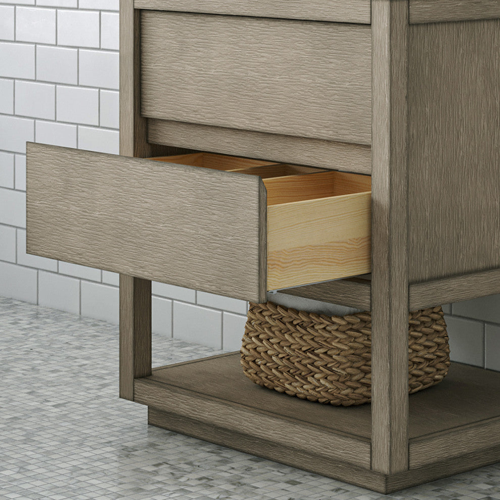 Oakman Marble Top Vanity in Grey Oak with Faucet, 30", Vanity With Satin Gold Faucet