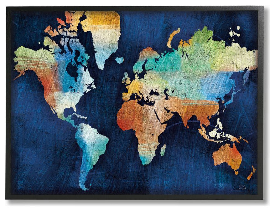 World Map Modern Rainbow Textured Design, 16"x20"