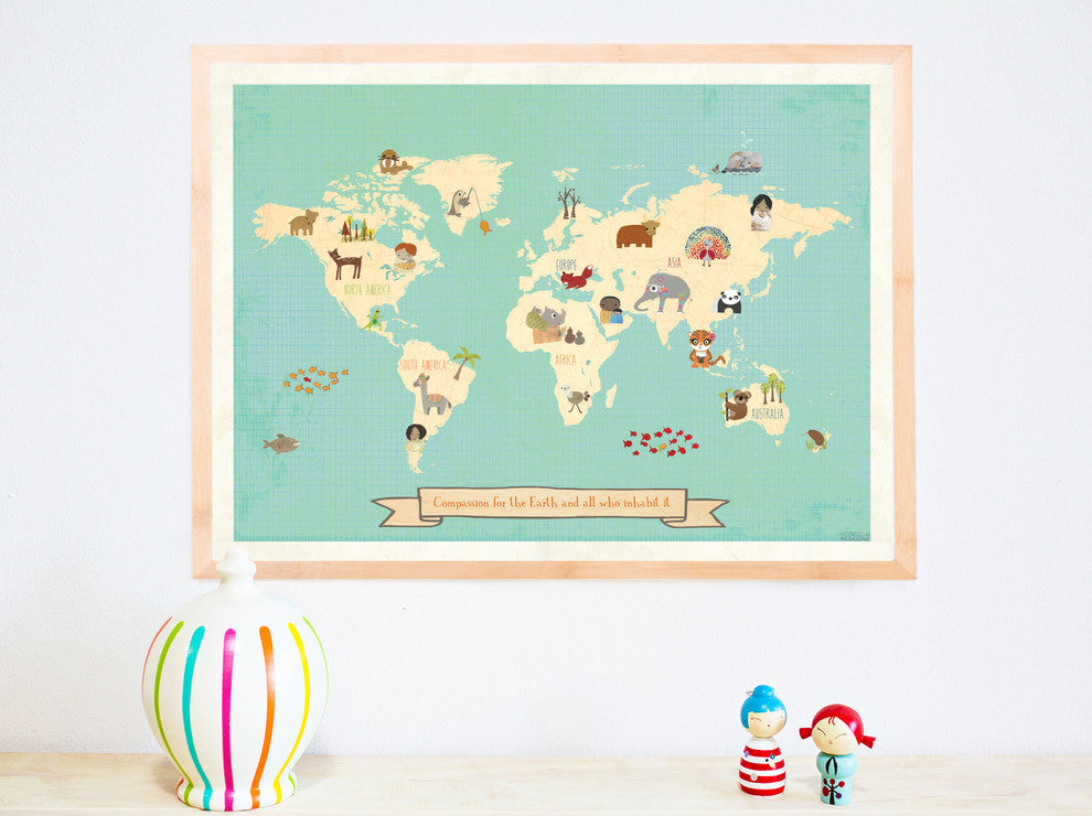 Global Compassion World Map 24x18 Children's Wall Art Poster