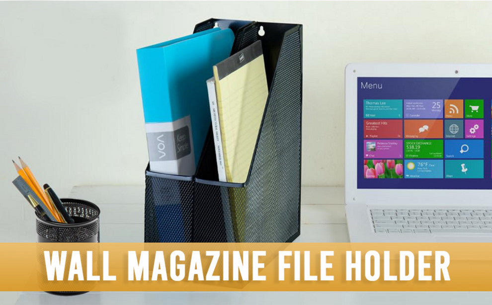 YBM Home Black Mesh Steel Wall Mount Rack File Holder 12"x10"x4.5"