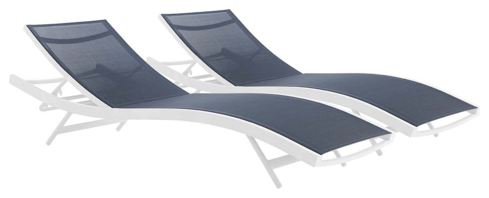 Glimpse Outdoor Patio Mesh Chaise Lounge Set of 2 - White Navy