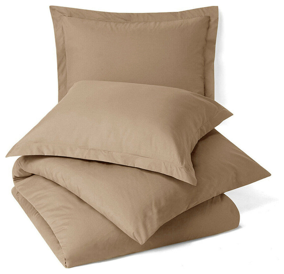 100% Microfiber Solid 3PC Duvet Cover Set, Taupe, Full/Queen