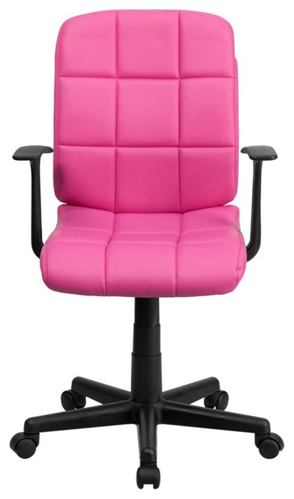 Flash Furniture Mid Back Quilted Office Swivel Chair with Arms in Pink