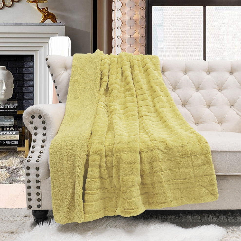 Super Mink Faux Fur Throw Blanket, Jojoba Yellow, 60"x80"