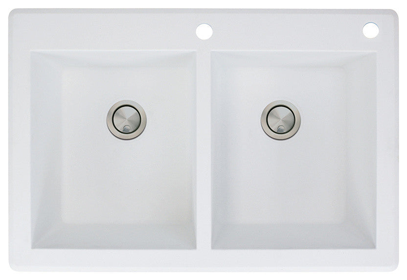 Radius 33" silQ Granite Drop-in Double Bowl Kitchen Sink with 2 Holes in White