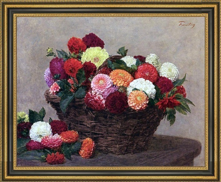 Henri FantinLatour Basket of Dahlias Framed Premium Canvas Print, 16"x20"