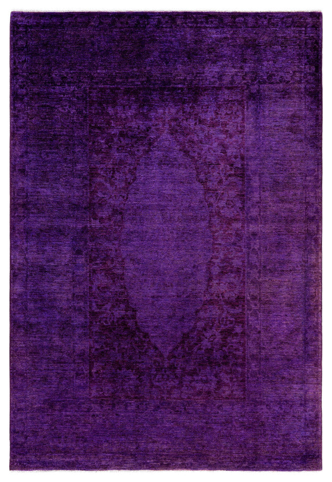 Overdyed One-of-a-Kind Hand-Knotted Area Rug Purple, 6' 1" x 9' 1"