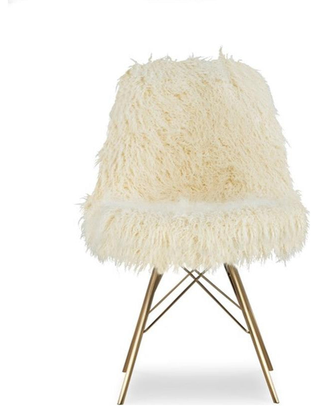 Linon Riley Metal Faux Fur Accent Chair in Gold