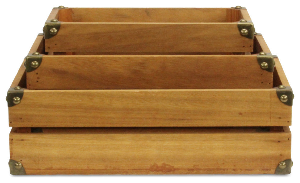 Rustic Farmstead Medium Brown Studded Wood Crate Set