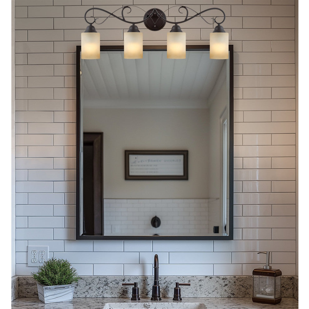 Kira Home Villa 31" Bathroom Light, Amber Frosted Glass Shades, Oil Rubbed