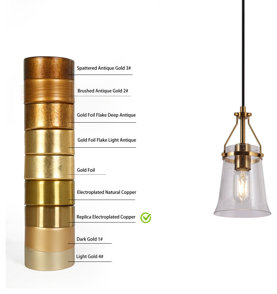LNC 1-Light Modern Polished Gold Cone Seeded Glass Pendant Light