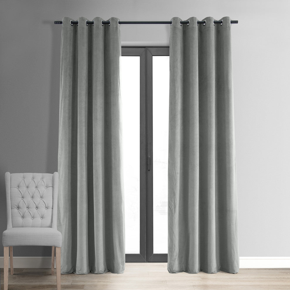 Signature Silver Gray Grommet Blackout Velvet Curtain Single Panel, 50"x84"