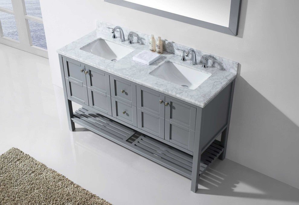 Winterfell 60" Double Vanity, Gray, With Mirror, Square Sinks, Without Faucet