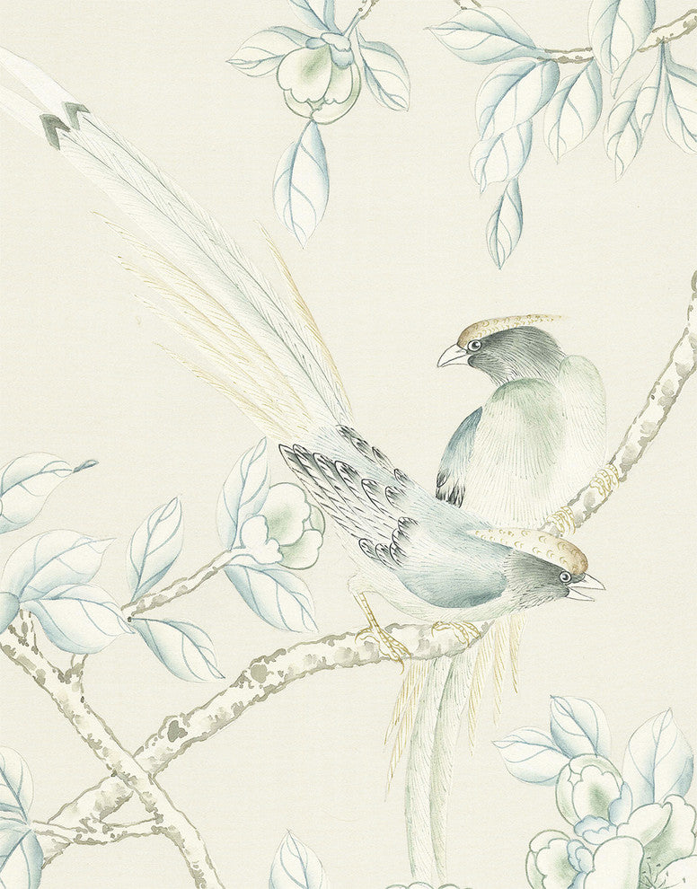 Chinoiserie Wall Mural Porcelains, Cream, Sample