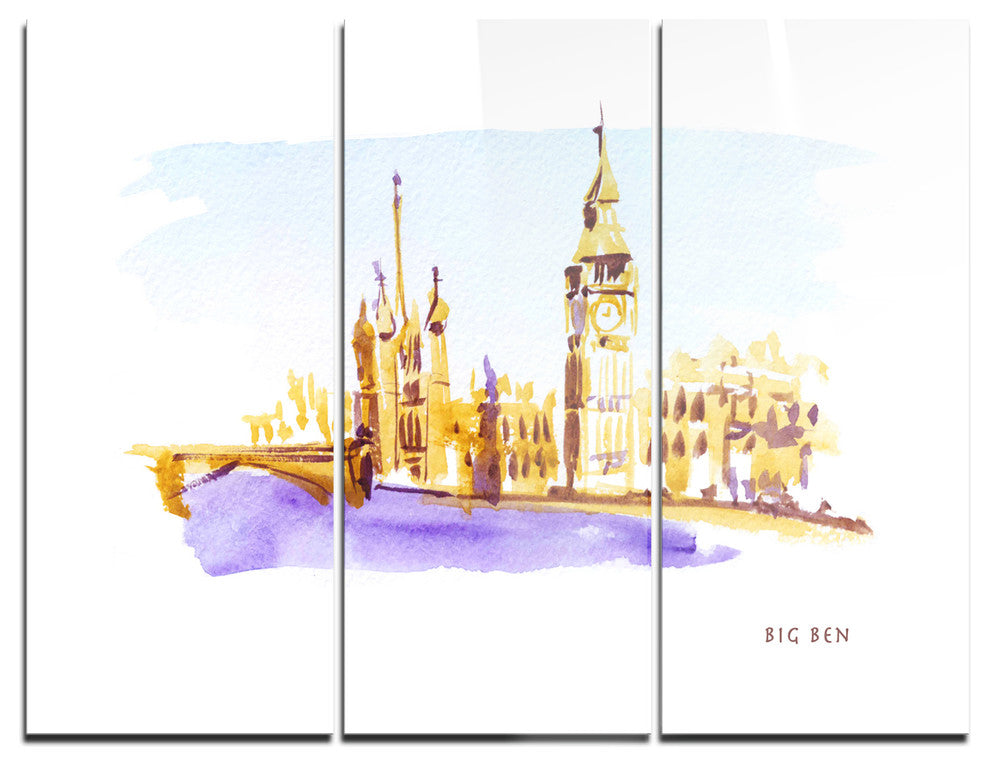 "London Brown Illustration" Metal Wall Art, 3 Panels, 36"x28"