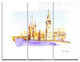 "London Brown Illustration" Metal Wall Art, 3 Panels, 36"x28"