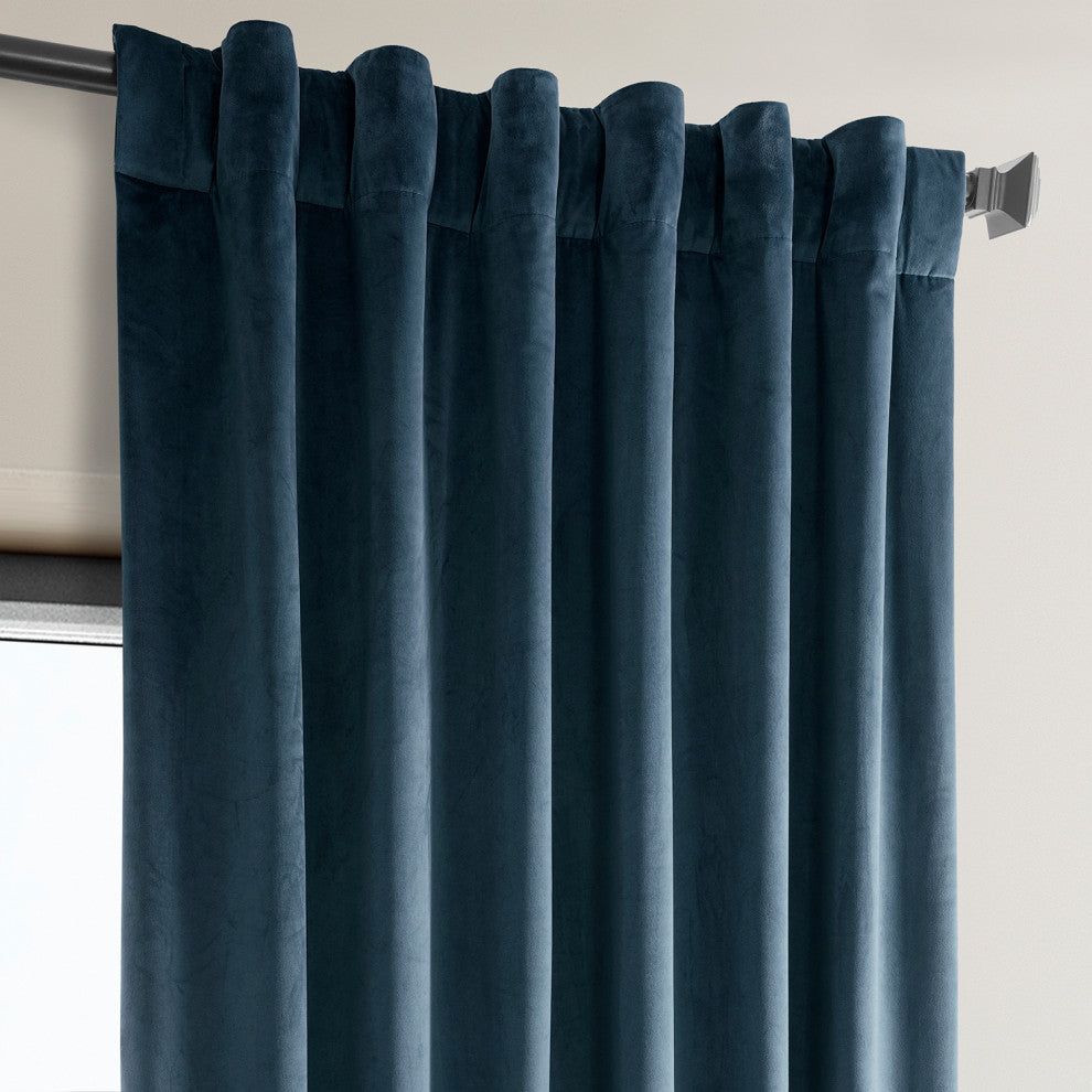 Heritage Plush Velvet Curtain Single Panel, Avalon Blue, 50"x108"