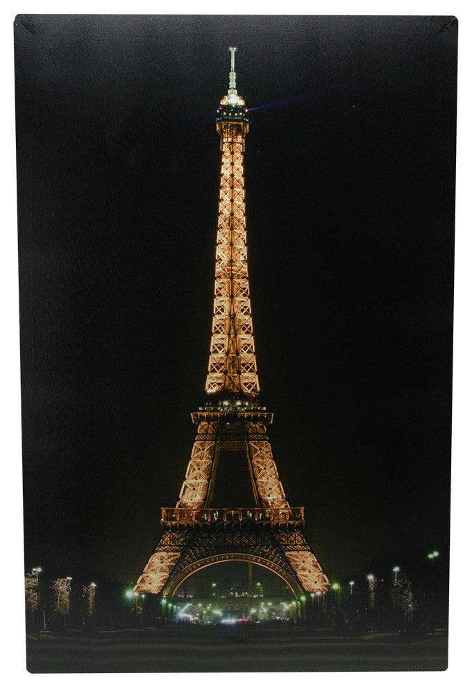 Battery Operated 9 LED Lighted Eiffel Tower Scene Canvas Wall Hanging, 15.75"