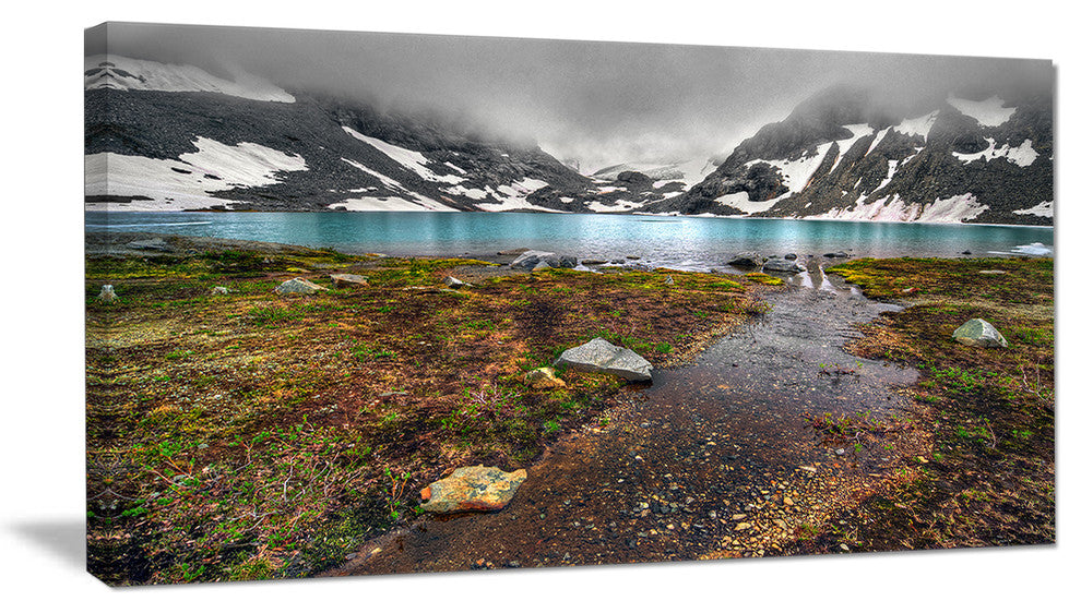 Cloudy Sky above Mountain Lake, Landscape Canvas Art Print, 32"x16"