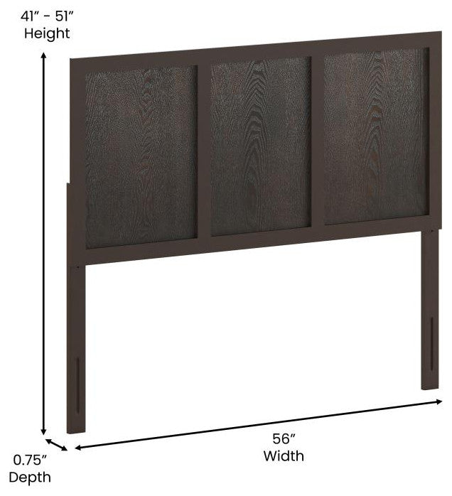 Oliver Paneled Wooden Adjustable Headboard for Metal Bed Frames, Dark Brown, Full