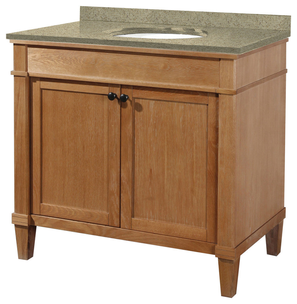 Cambridge 36" Vanity with Quartz Nova Cafe Latte Top and White Bowl Installed