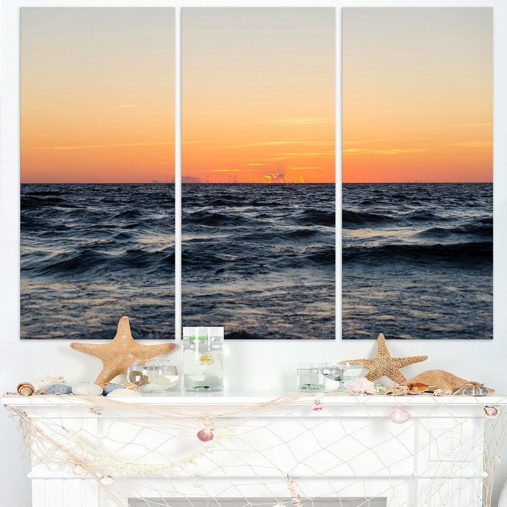 "Red Dramatic Sunset Over Beach" Metal Wall Art, 3 Panels, 36"x28"