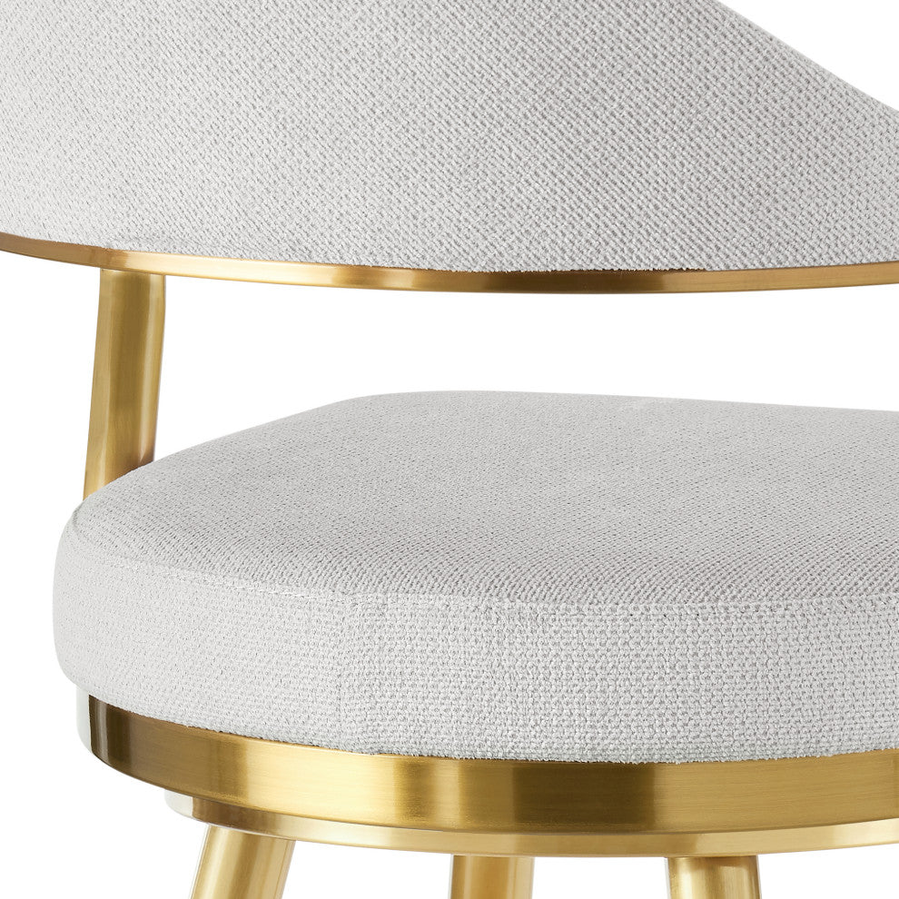 Justin 26" Swivel Counter Stool, Gold Brushed Stainless Steel and Silver Fabric