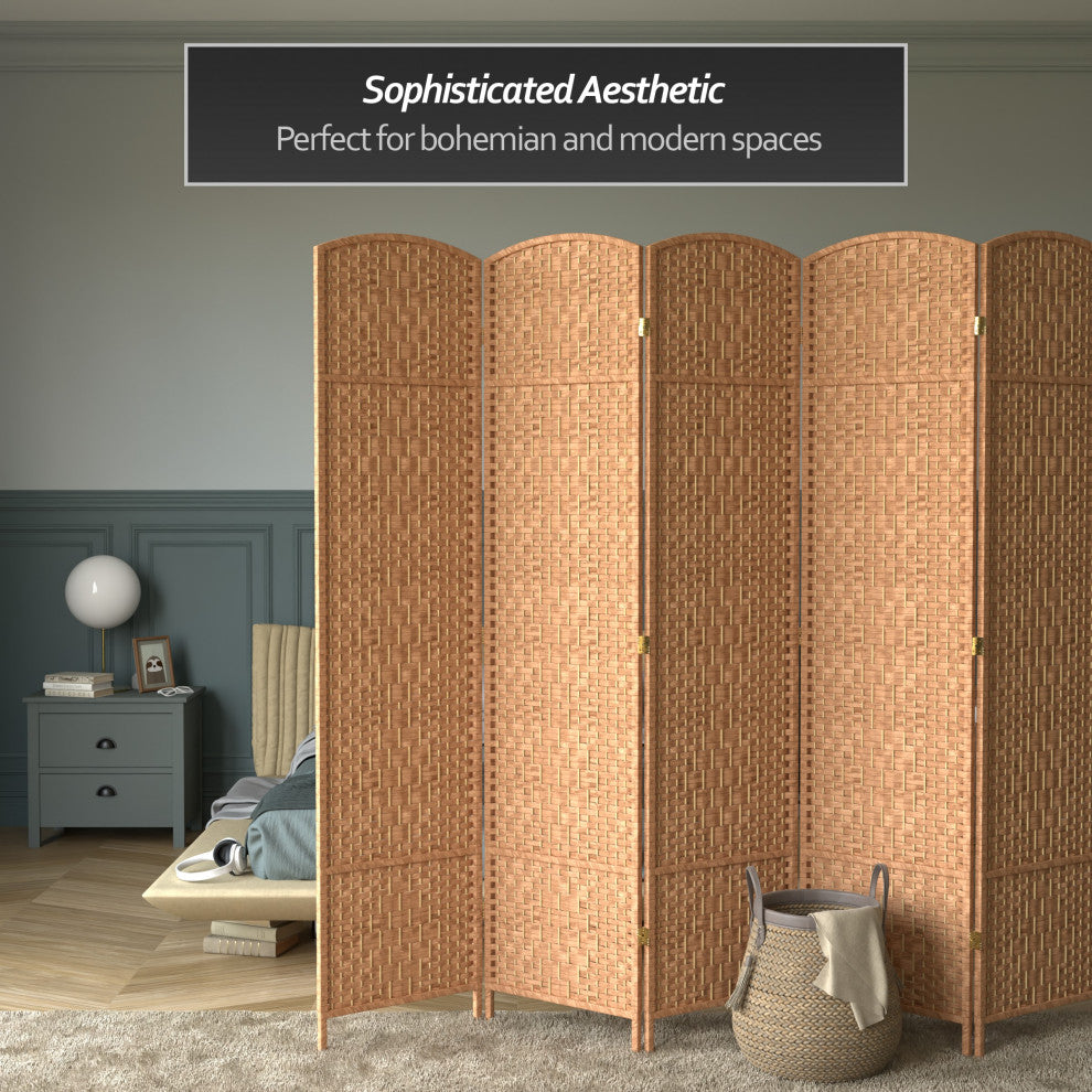 7' Tall Diamond Weave Room Divider, Natural, 6 Panels