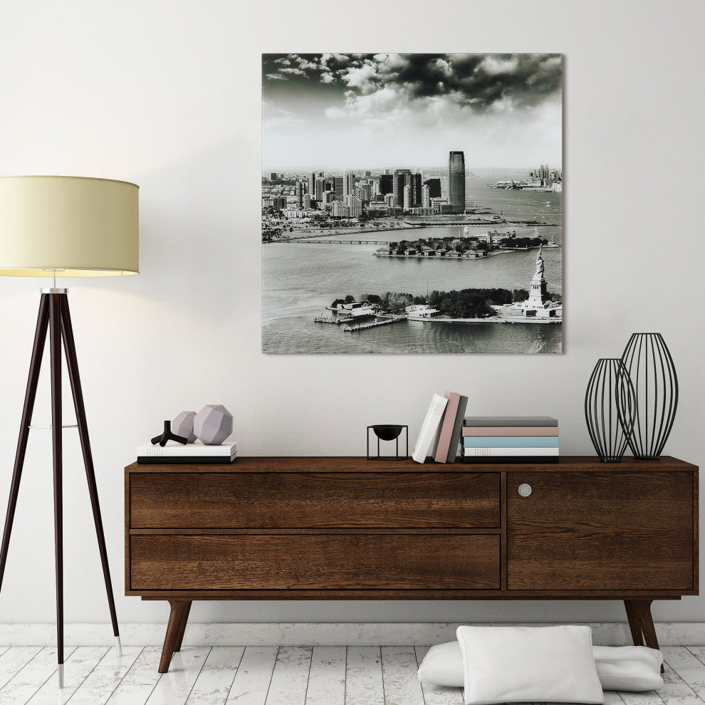 New York Skyline A Square Wall Art on Frameless Free Floating Tempered Glass