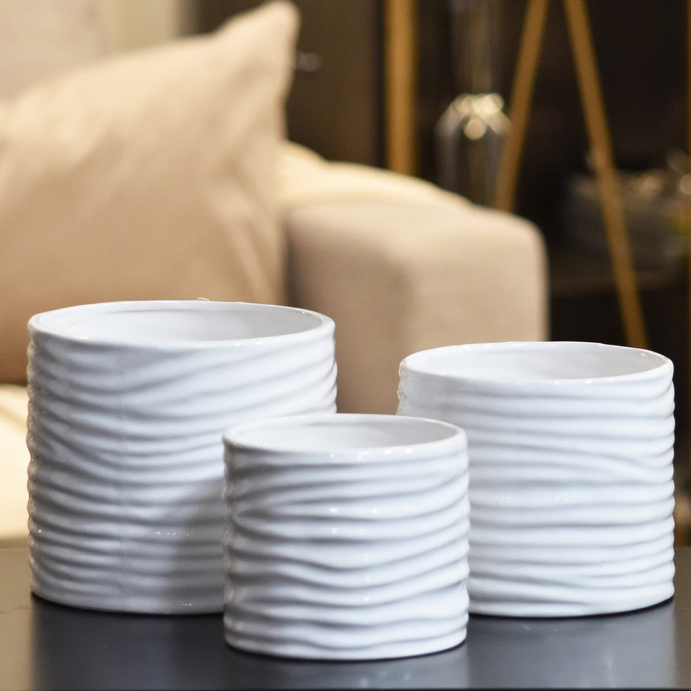 Ceramic Pots, 3-Piece Set, Gloss White