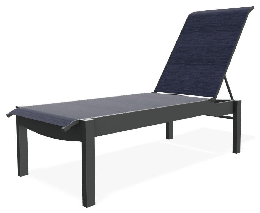 Leeward Sling Stackable Outdoor Chaise Lounge, Collect Indigo/Graphite