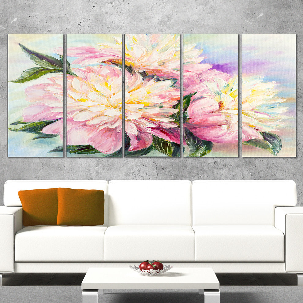 "Blooming Pink Peonies" Canvas Art Print60"x28", 5-Panels