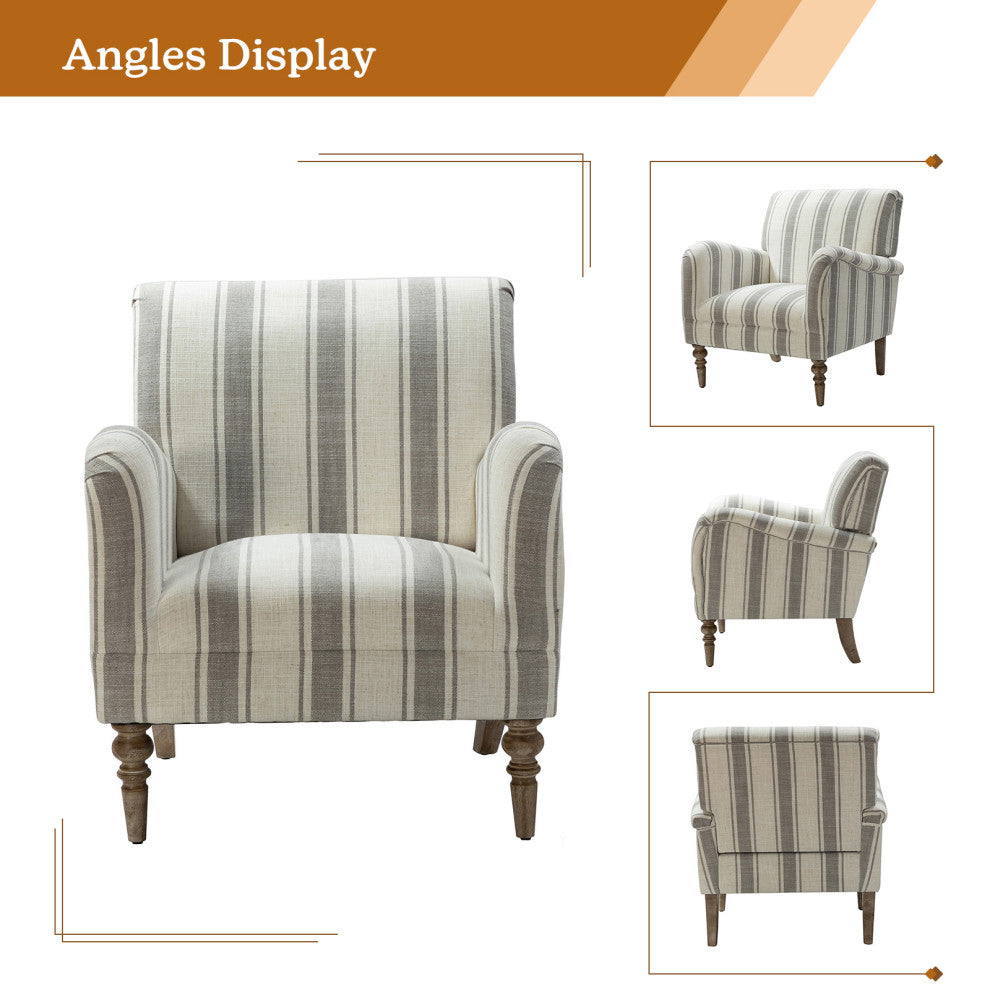 Mid-century Stripe Armchair With Wing Back, Gray