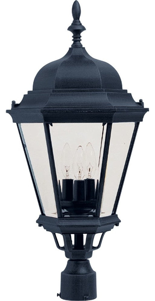 Maxim Westlake Three Light Black Clear Glass Post Light