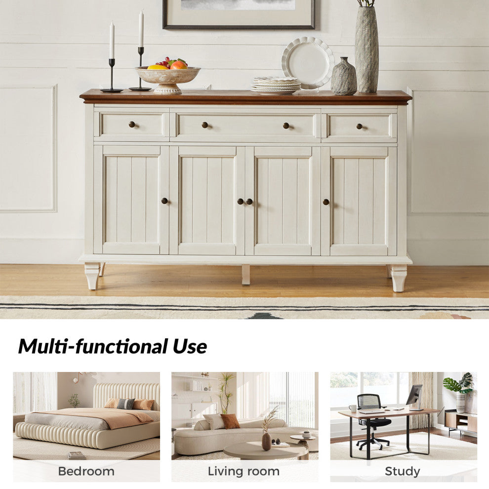 Traditional Sideboard With Storage With 3 Drawers, White