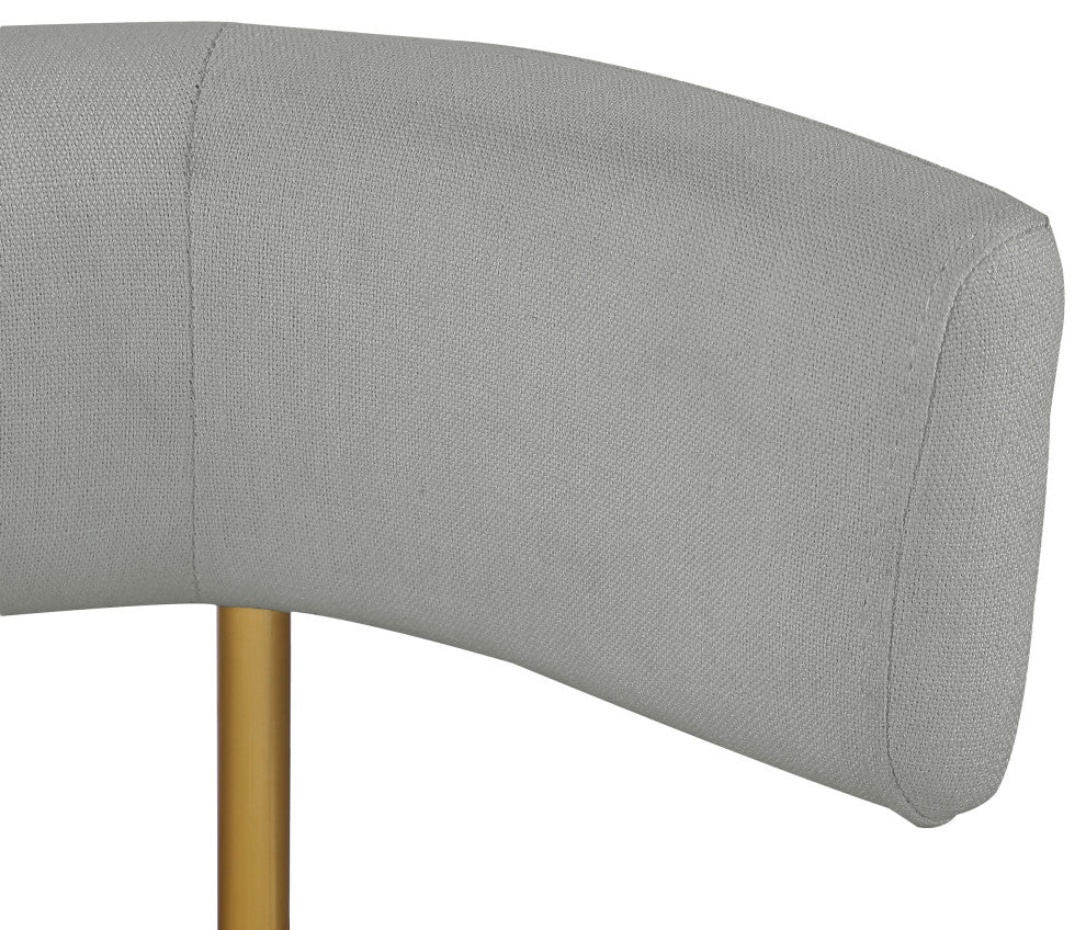 Rivage Durable Linen Textured Fabric Dining Chair, Set of 2, Grey, Brushed Gold Finish