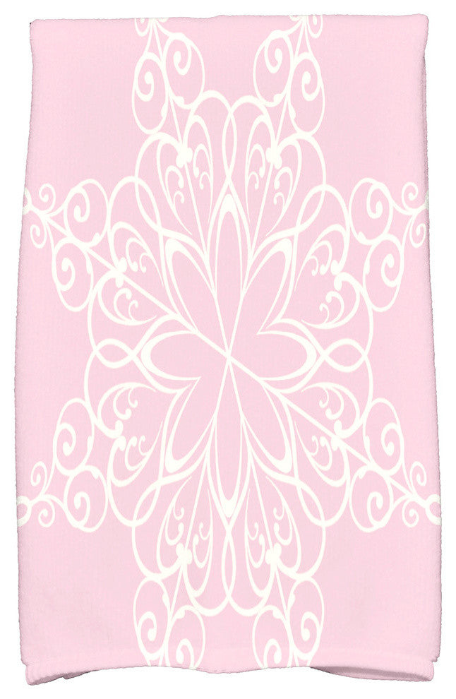 Snowflake Holiday Geometric Print Kitchen Towel, Light Pink