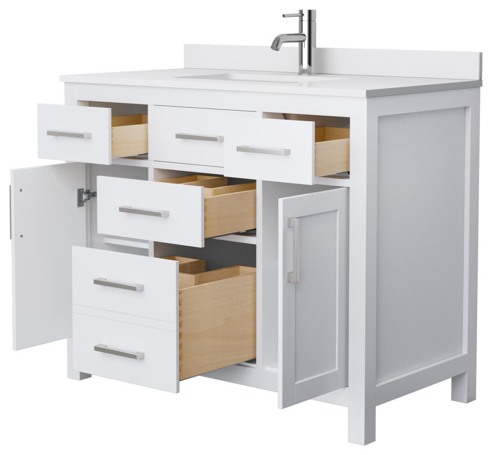 Beckett 42" White Single Vanity, White Cultured Marble Top