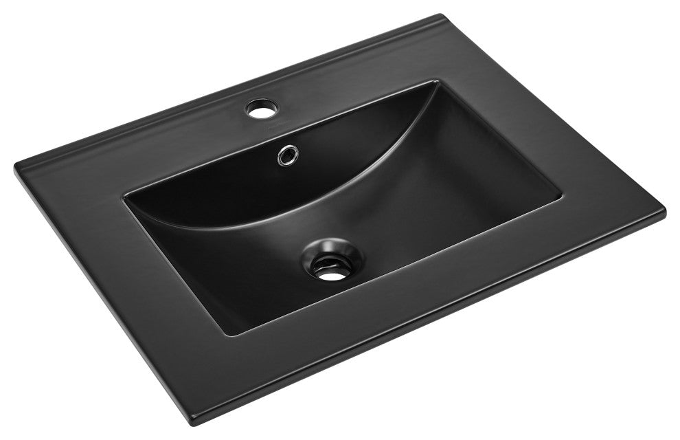 Ceramic Vanity Top 24" With Single Faucet Hole, Matte Black