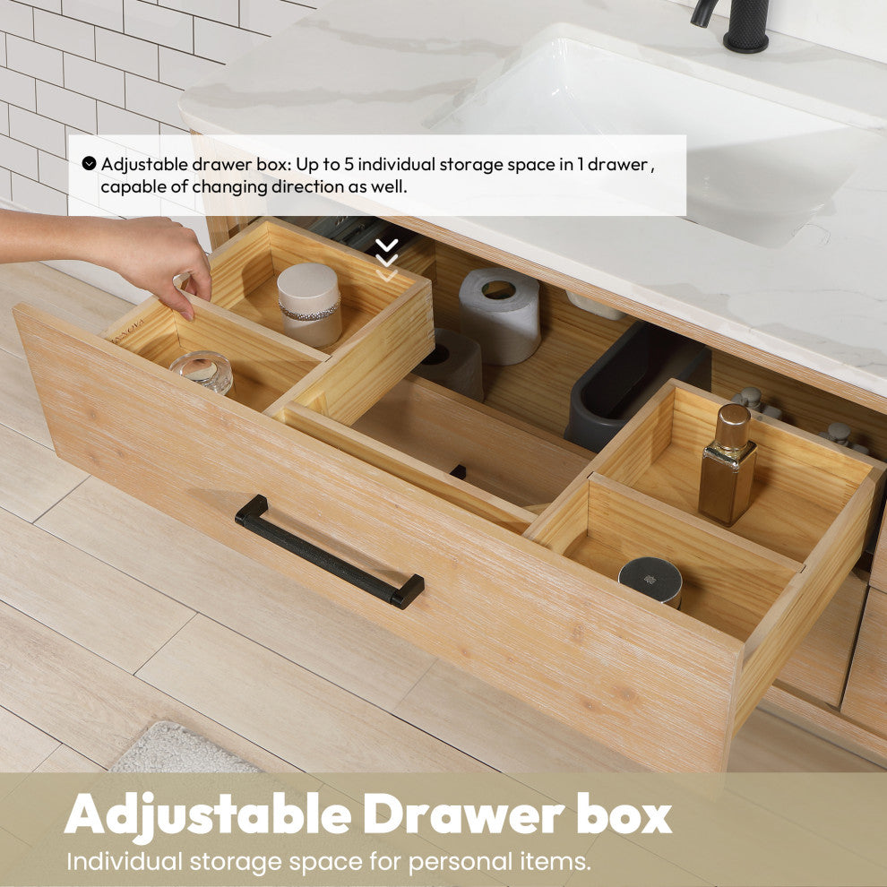 Cristo Floating Bath Vanity With Stone Top, Fir Wood Brown, 36in., No Mirror