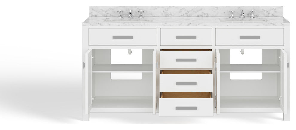 The Polaris Bathroom Vanity, Pure White, 72", Double Sink, Freestanding, With Mirror