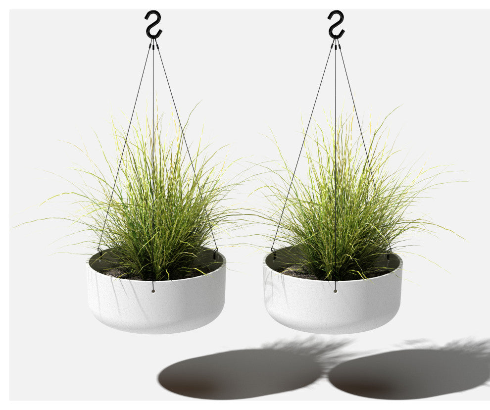 Pure Series Hanging Kona Bowl 14" Planter, White, 2 Pack